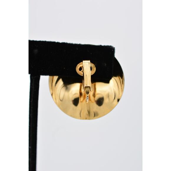 Vintage Clip On Earrings White Faux Pearl Shiny Gold Tone Chunky 1980s BinAV - Picture 9 of 12